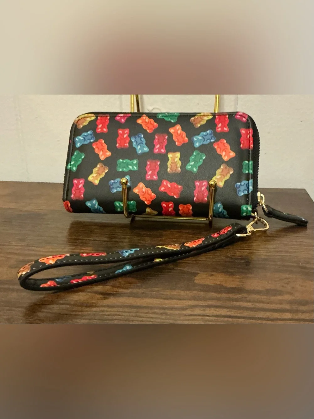 A Betsey Johnson Gummy Bear  Faux Leather Zip Around Wristlet Wallet